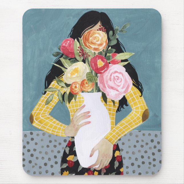 Flower Vase Girl Mouse Mat (Front)