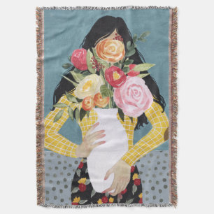 Flower Vase Girl Throw Blanket