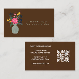 FLOWER VASE QR Code Order Thank You Custom Business Card