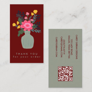 FLOWER VASE QR Code Order Thank You Custom Business Card