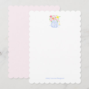 Flower Vase  Scalloped Personalised Note Card