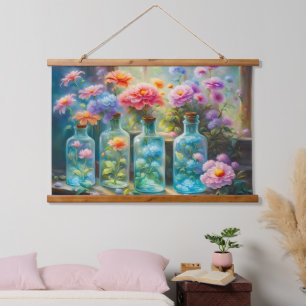 Flower vases filled with stunning, vibrant blooms  hanging tapestry