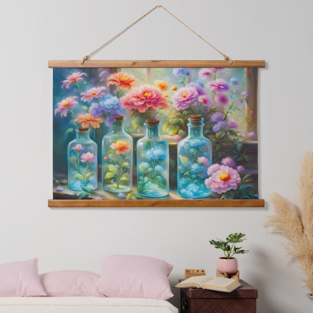 Flower vases filled with stunning, vibrant blooms  hanging tapestry (Bedroom)