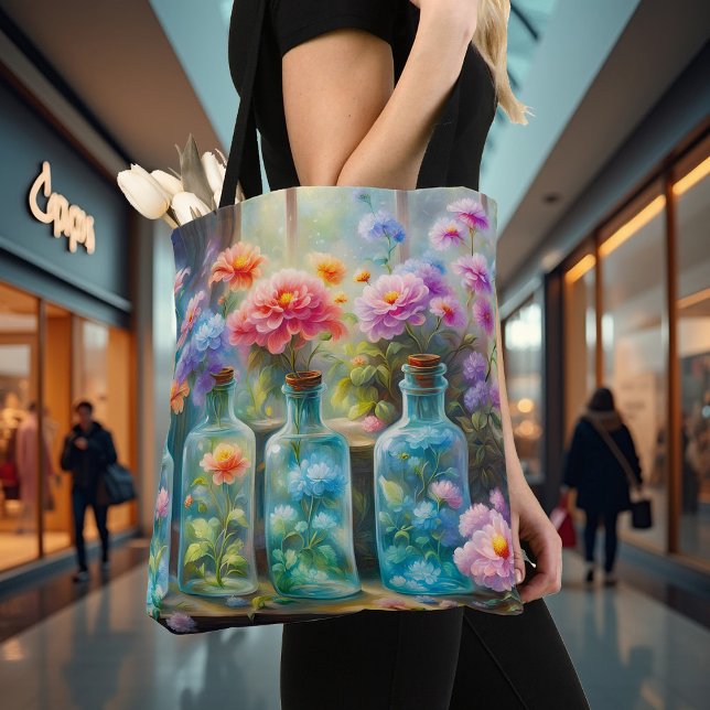 Flower vases filled with stunning, vibrant blooms, tote bag (Creator Uploaded)