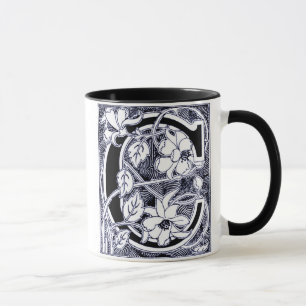 Flower Vine Letter 'C' in Blue - Mug