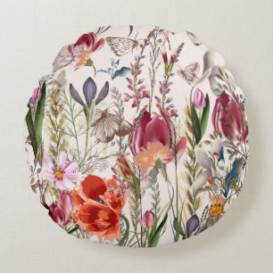 Flower vintage pattern with assorted plants. Vinta Round Cushion