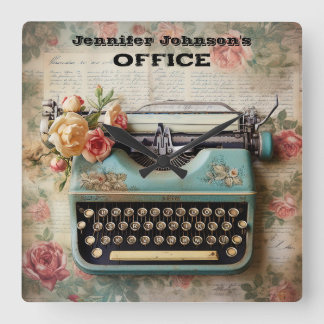 Flower Vintage Typewriter Wall Clock