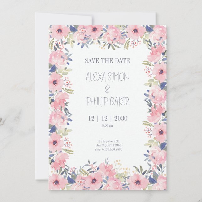  Flower Watercolor Feminine Wedding Invitation (Front)
