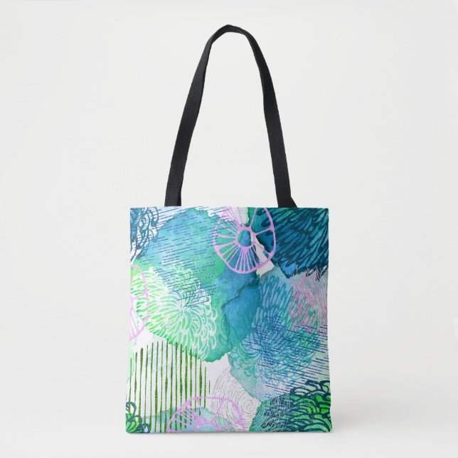 Flower watercolor floral modern abstract tote bag (Front)