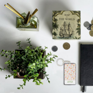 Flower watercolor pattern name yellow orange white key ring