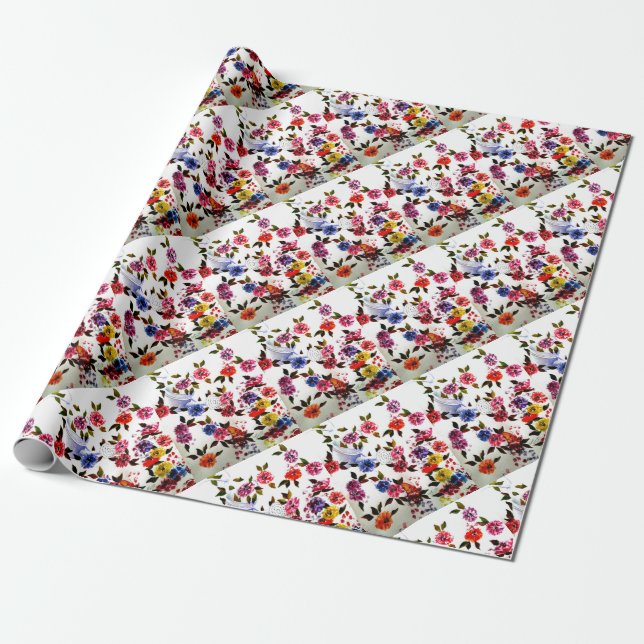 FLOWER WATERING CAN WRAPPING PAPER (Unrolled)