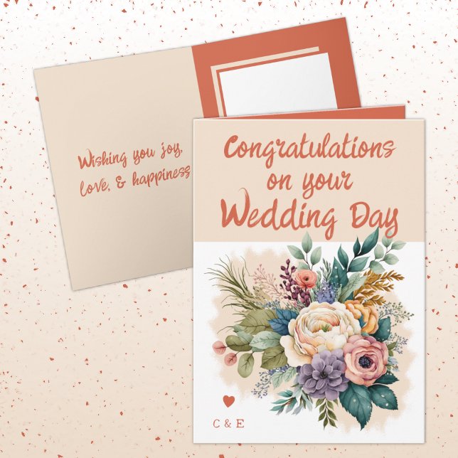 Flower Wedding Congratulations orange peach Card (Creator Uploaded)