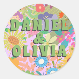 Flower Wedding Invitation Classic Round Sticker