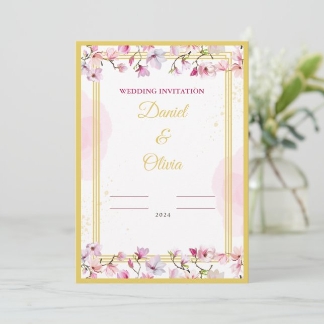 flower Wedding Invitation Template. (Standing Front)