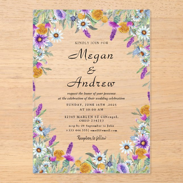 Flower Wedding Theme Acrylic Invitations (Front)
