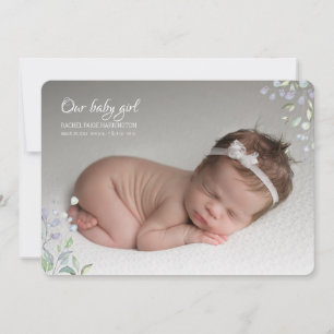 Flower Whispers Photo Birth Announcement