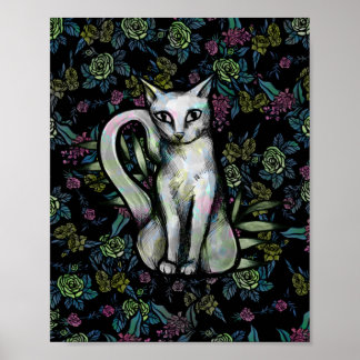 Flower White cat Caturday flowers                  Poster