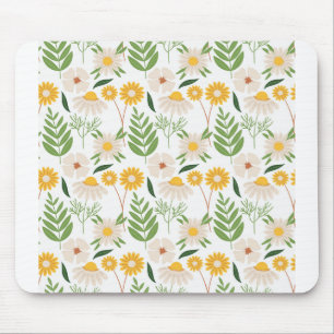 Flower White Pattern Floral Seamless Decor Mouse Mat