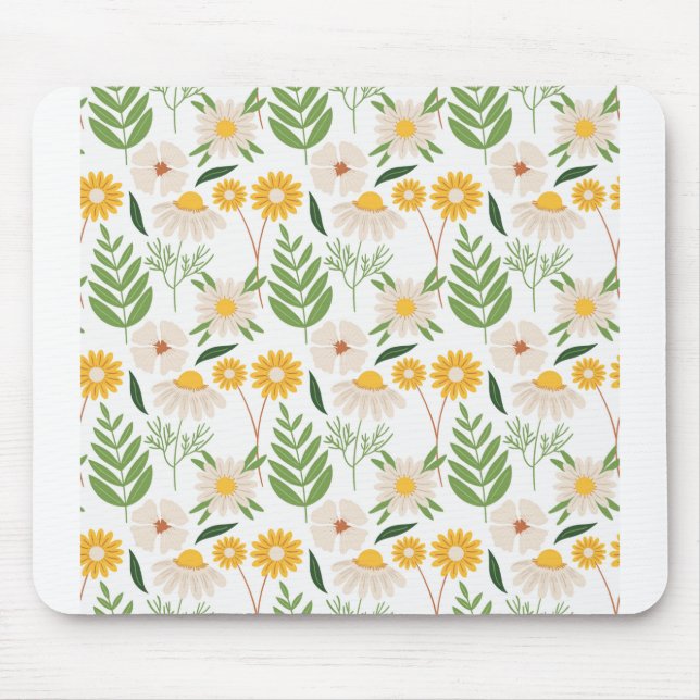 Flower White Pattern Floral Seamless Decor Mouse Mat (Front)