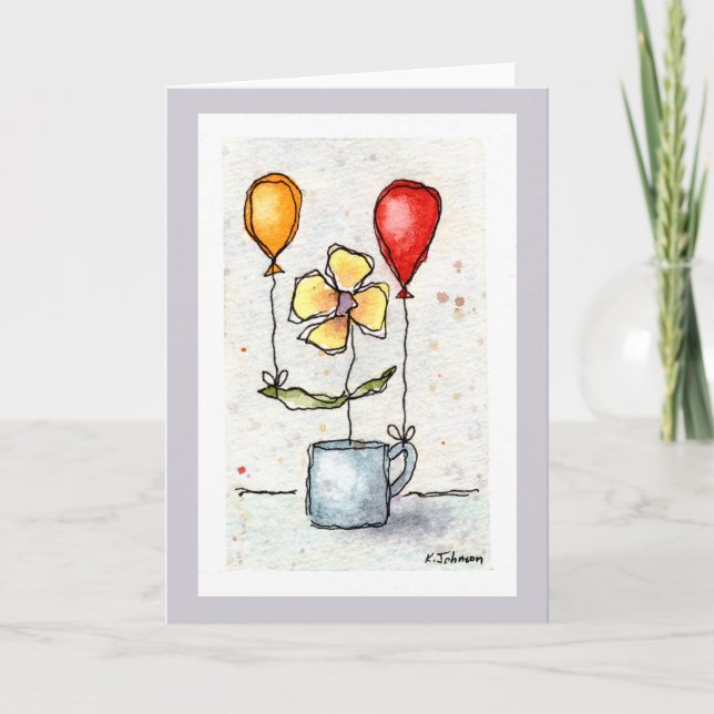 Flower with Balloons Watercolor Greeting Card (Front)