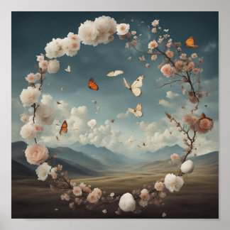 Flower with Butterfly Poster