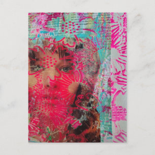 Flower Woman Mixed Media Collage Postcard