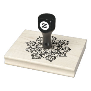 Flower Wood Handle, Line Art, 4" x 5" Rubber Stamp