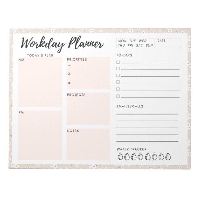 Flower Workday Planner Notepad (Front)