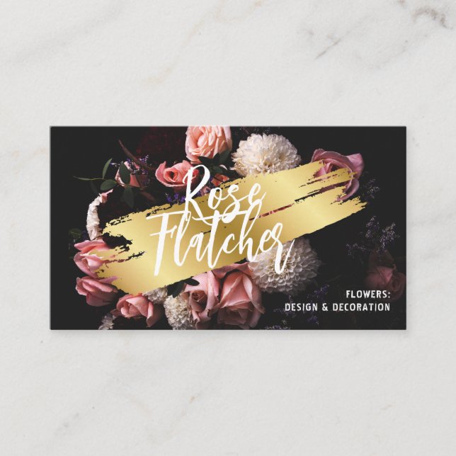 Flower Workshop Black Gold Business Card (Front)