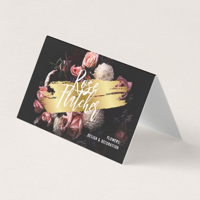 Flower Workshop Black Gold Business Card (Front)