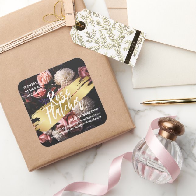 Flower Workshop Black Gold Square Sticker (Gifting)