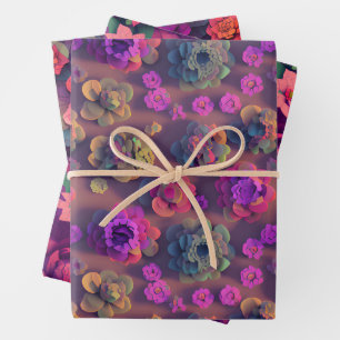 Flower Wrapping Paper - Dark Pink Floral Voxel