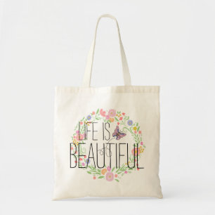 Flower Wreath and Butterfly BOHO Muslin Tote Bag