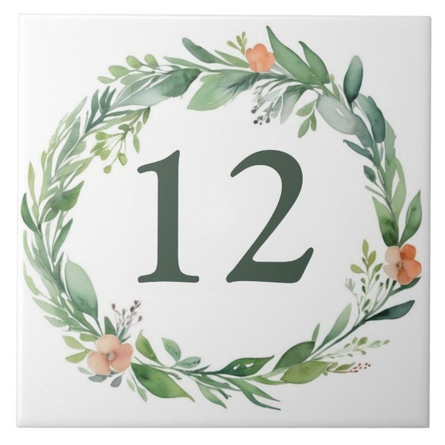 Flower Wreath Custom House Number Plate Sign Tile (Front)