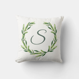 Flower Wreath Custom Monogram Initial Cushion