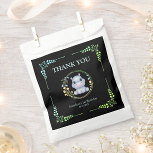 Flower Wreath Cute Hippo Birthday Thank You Black Favour Bags