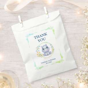 Flower Wreath Cute Hippopotamus Birthday Thank You Favour Bags