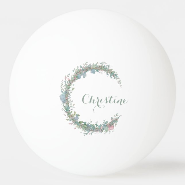 Flower wreath, female name, crescent moon ping pong ball (Front)