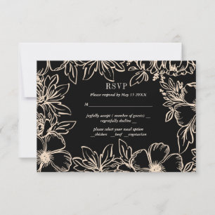  Flower wreath frame elegant wedding black RSVP