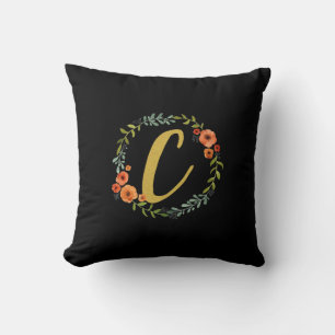 Flower Wreath Gold Monogram Initial C Cushion