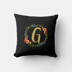 Flower Wreath Gold Monogram Initial G Cushion