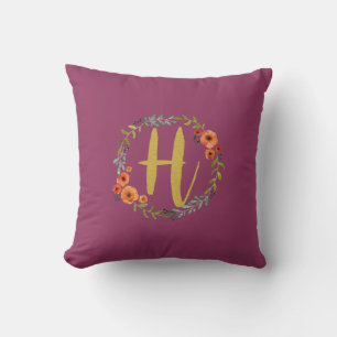 Flower Wreath Gold Monogram Initial I Cushion