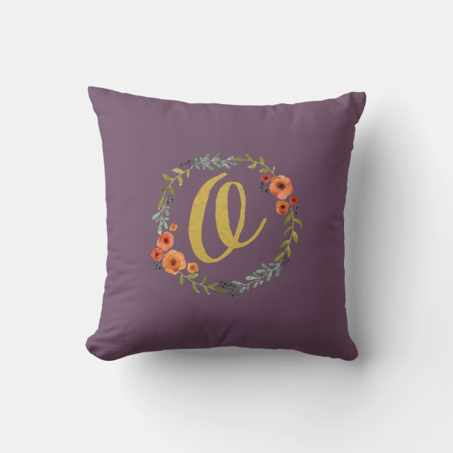 Flower Wreath Gold Monogram Initial O Cushion (Front)