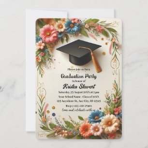 Flower Wreath Graduation Party Invitation
