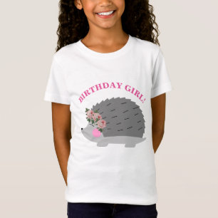 Flower Wreath Hedgehog Birthday Girl T-Shirt