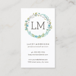 Flower Wreath   Modern Blue Floral Business Card