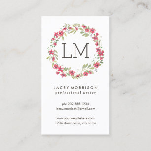 Flower Wreath   Modern Pink Floral Business Card