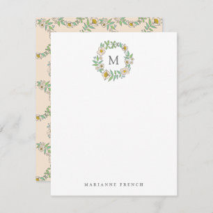 Flower Wreath Monogram Personal Stationery Note Invitation