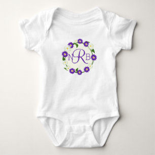 Flower Wreath Monogram Purple Baby Bodysuit