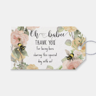 Flower Wreath Oh Babee Shower Bumblebee Thank You Gift Tags